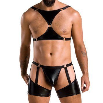 Комплект эротического мужского белья Passion 047 SET JOHN XXL/XXXL Black, трусы, портупея SO7614 фото