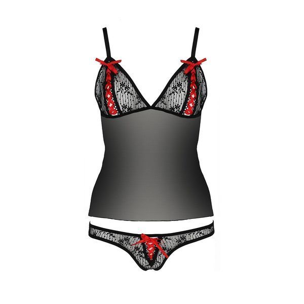 Комплект белья Passion MELISSA SET L/XL, black, лиф-сорочка со шнуровкой и трусики EL15904 фото