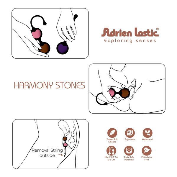 Вагинальные шарики Adrien Lastic Harmony Stones, полудрагоценные камни, диаметр 3 см, 2 держателя SX1272 фото