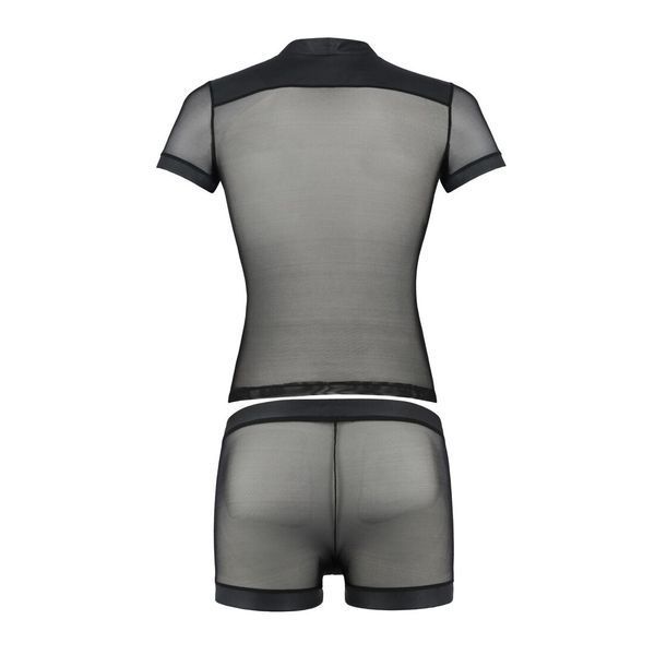 Комплект сетчатого мужского белья Passion 052 SET MICHAEL L/XL black, рубашка, боксеры, заклепки SO7624 фото