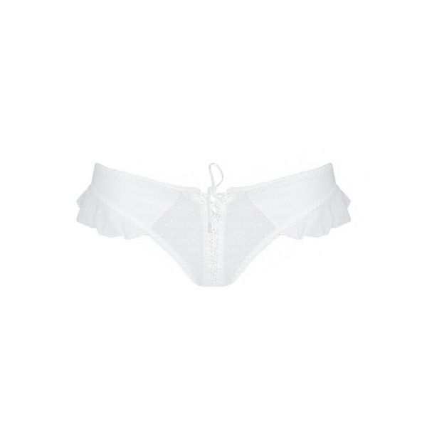 Трусики в горошек, с рюшами и шнуровкой Passion FATIN THONG L/XL, white SO5343 фото