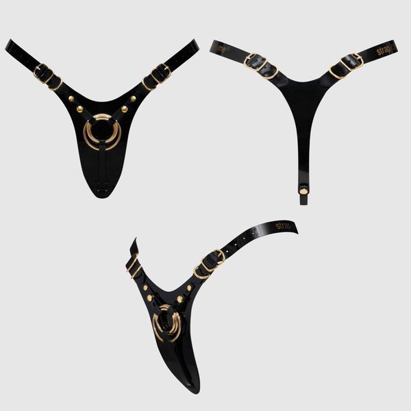 Трусики для страпона Strap-On-Me Leatherette Harness Fabulous - One Size - Black Glossy SX2852 фото