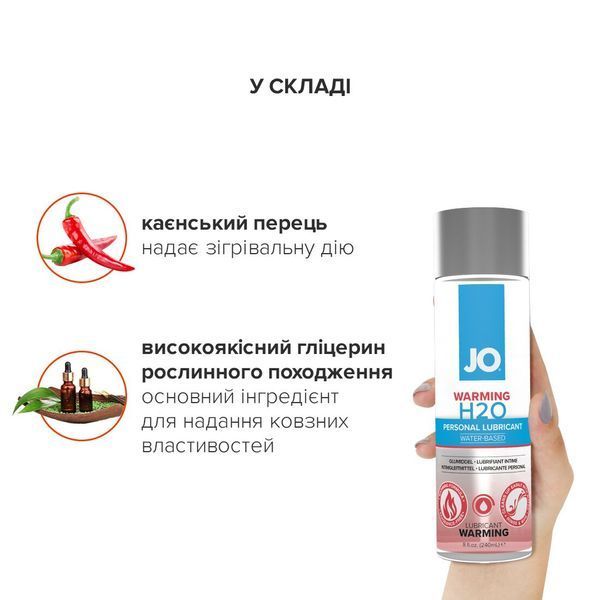 Согревающая смазка на водной основе JO H2O WARMING (30 мл) с экстрактом перечной мяты SO1449 фото