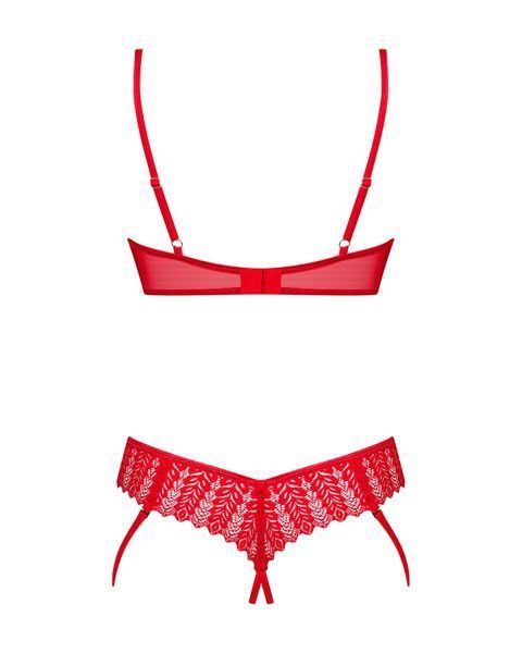 Комплект Obsessive Ingridia 2-pcs crotchless set XS/S, красный, с доступом, открытая грудь SO9031 фото