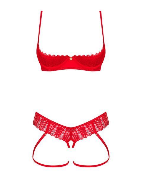 Комплект Obsessive Ingridia 2-pcs crotchless set XS/S, красный, с доступом, открытая грудь SO9031 фото