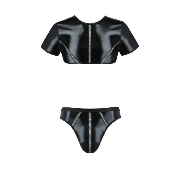 Комплект мужского белья под латекс Passion 057 SET PETER L/XL Black, кроп-топ, стринги SO7633 фото