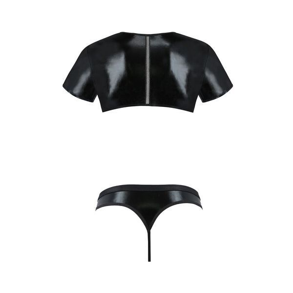 Комплект мужского белья под латекс Passion 057 SET PETER L/XL Black, кроп-топ, стринги SO7633 фото