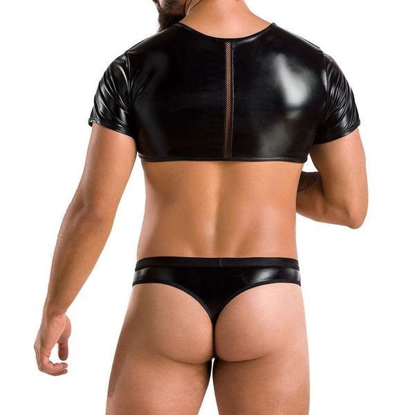 Комплект чоловічої білизни під латекс Passion 057 SET PETER XXL/XXXL Black, кроп-топ, стринги SO7635 фото