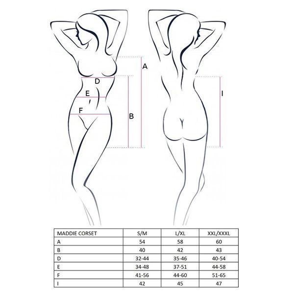 Корсет-сорочка с пажами Passion MADDIE CORSET XXL/XXXL, black, трусики EL12603 фото