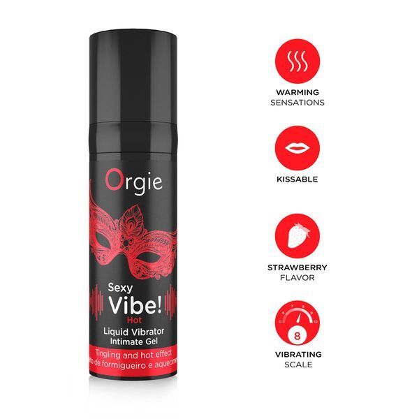 Рідкий вібратор Orgie Sexy Vibe! Hot, 15 мл, зігрівальний, дуже потужний, зі смаком полуниці SX1551 фото