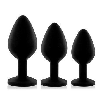Набір силіконових анальних пробок із кристалом Rianne S: Booty Plug Set Black, діаметр 3,2см, 3,5см, 4,2см SO3889 фото