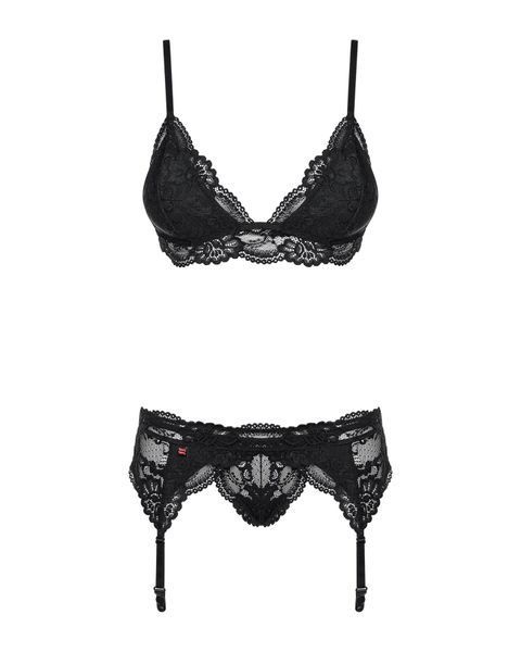 Кружевной комплект белья Obsessive 810-SEG-1 S/M Black, бюстгальтер, стринги, пояс для чулок SO7163 фото