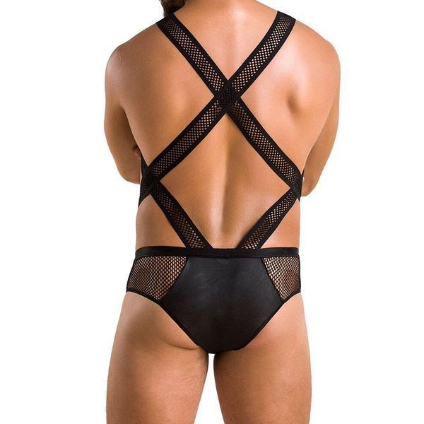 Мужское эротическое сетчатое боди Passion 045 VICTOR XXL/XXXL Black, экокожа, сетка SO7608 фото